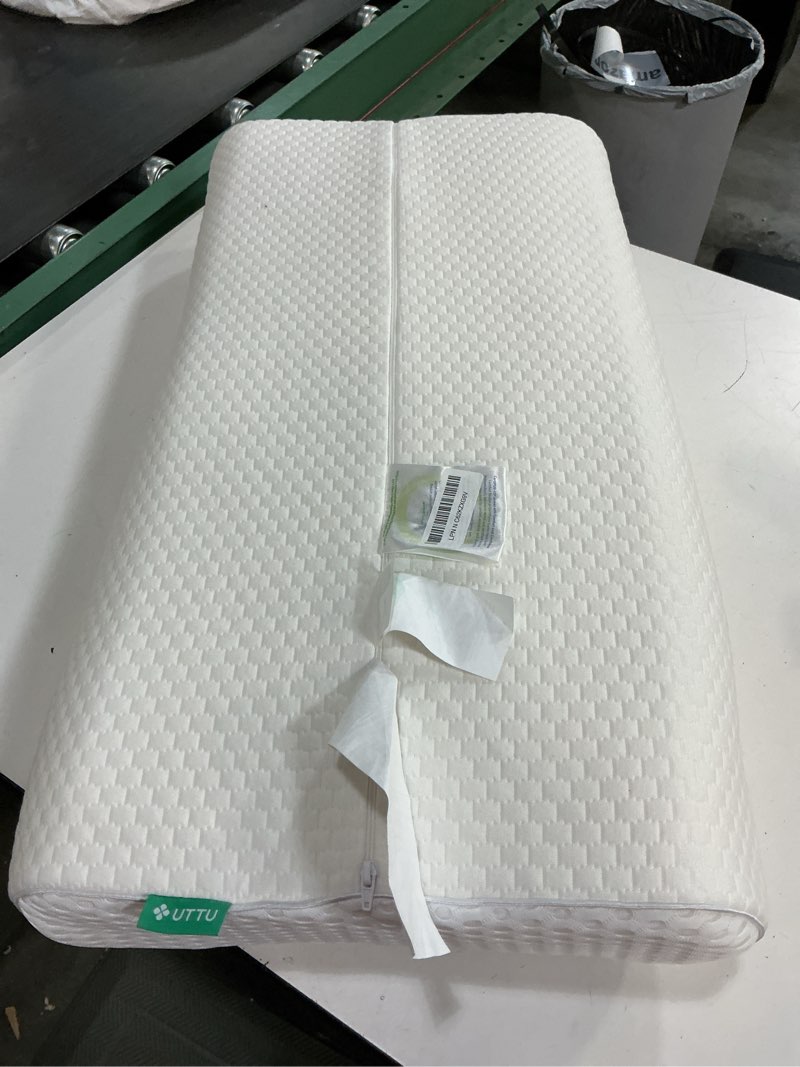 Condition photo showing As Is for uttu cervical pillow for neck strain relief, memory foam neck pillow for sleeping, adjustable orthopedic sandwich pillow, contour cooling for side back stomach sleeper, king(27.6"×15.7"×5.2"/4.5") king size
