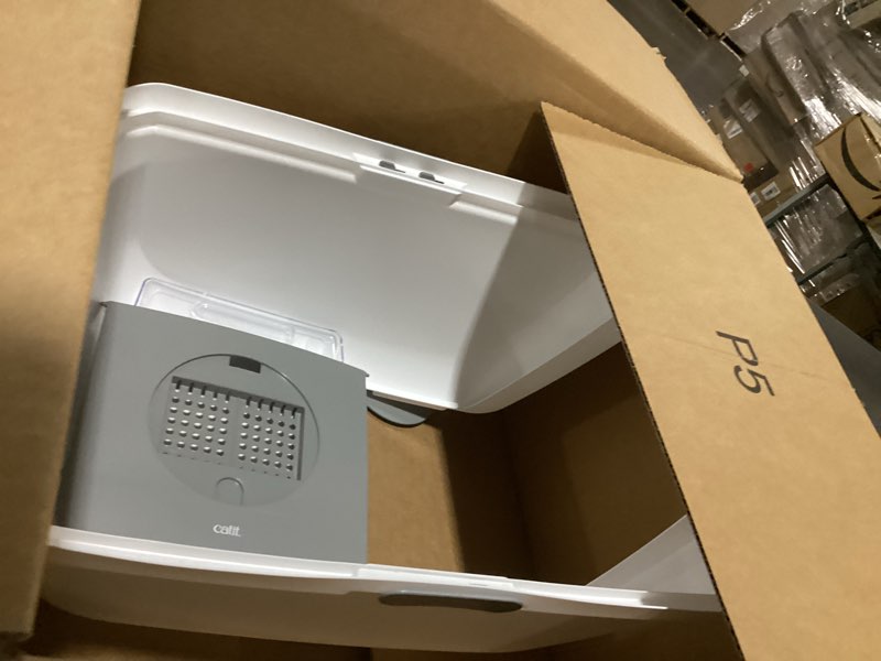 Condition photo showing As Is for catit airsift litter pan large – covered cat litter box with dual-action odor control leak preventing design – includes filter pad, easy to clean, reduces litter tracking - 22.4” l x 18.3” h x 15.3” w white/gray large (54.5 x 41.5 x 46 cm)
