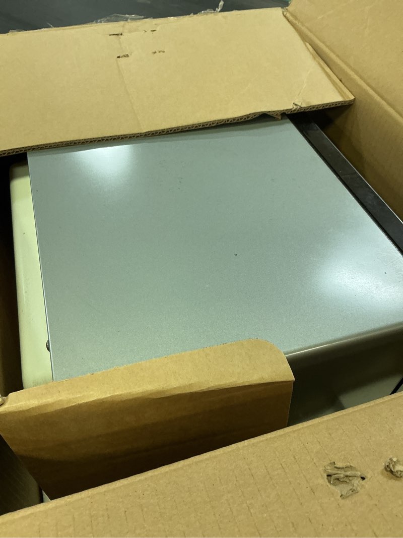 Condition photo showing As Is for panasonic ne-1054f compact light-duty countertop commercial microwave oven with 10 programmable memory and touch screen control, countertop microwave oven, 1000w, 0.8 cu. ft, stainless steel touch panel control