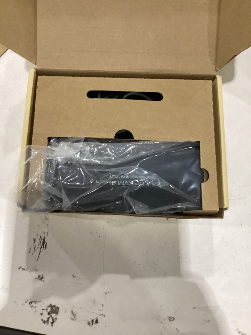 Condition photo showing As Is for hdmi+displayport kvm switch 2 monitors 2 computers 4k@60hz kvm switcher for two pc share dual monitors and 4 usb 3.0 ports support extended/copy mode with desktop controller&2 usb cables snow white
