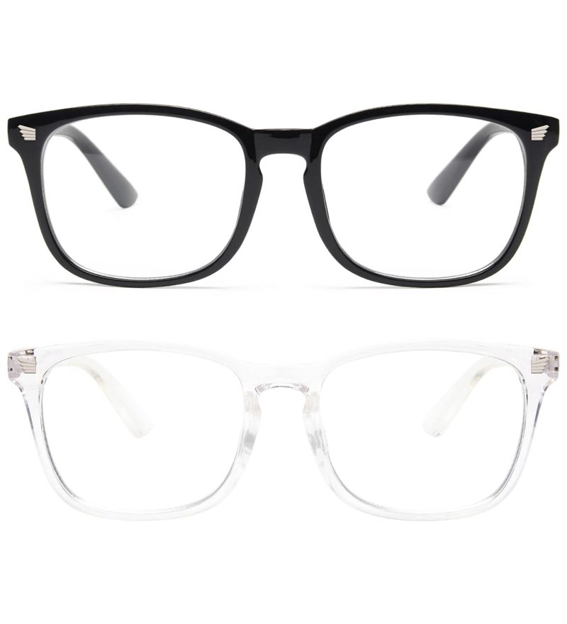 livho 2 Pack Blue Light Blocking Glasses, Computer Reading/Gaming/TV/Phones Glasses for Women Men,Anti Eyestrain & UV Glare (Light Black+Clear) *B1 Light Black+clear Clear