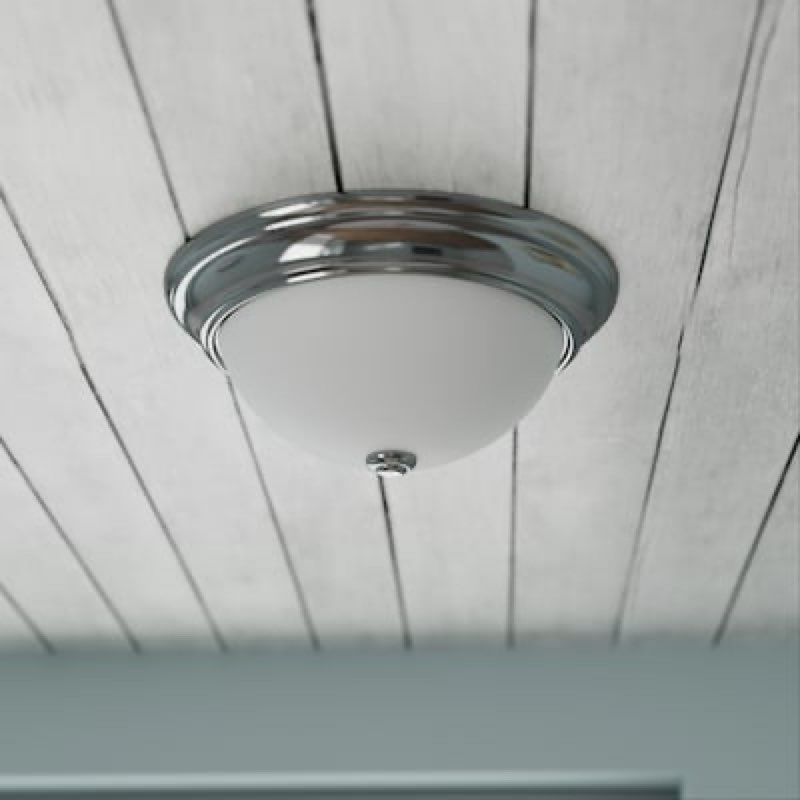  Project Source 13-in Brushed Nickel Indoor 2 -Light Flush Mount Light with Alabaster Glass