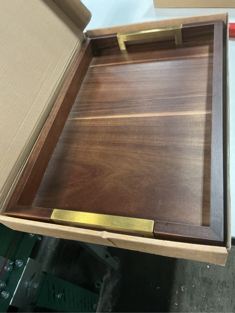 Condition photo showing Good Condition for Similar Upper Acacia Wood Ottoman Tray 17x13 Inches with Handles, Decorative Serving Tray for Coffee Table, Breakfast Tray with Anti-Skid Pads
