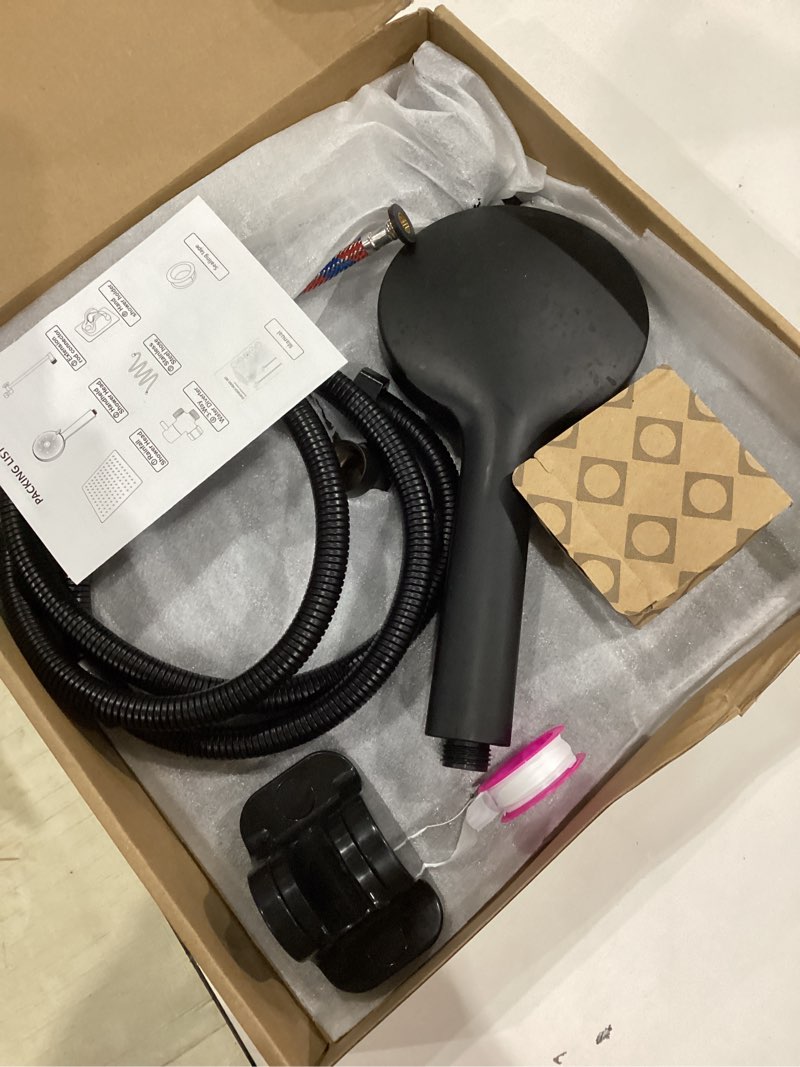 Condition photo showing Good Condition for shower head,12”rain shower head with handheld spray combo with 11'' angle adjustable extension arm/flow regulator/shower system,high pressure rainfall shower head clean bathroom,matt black 12 inch
