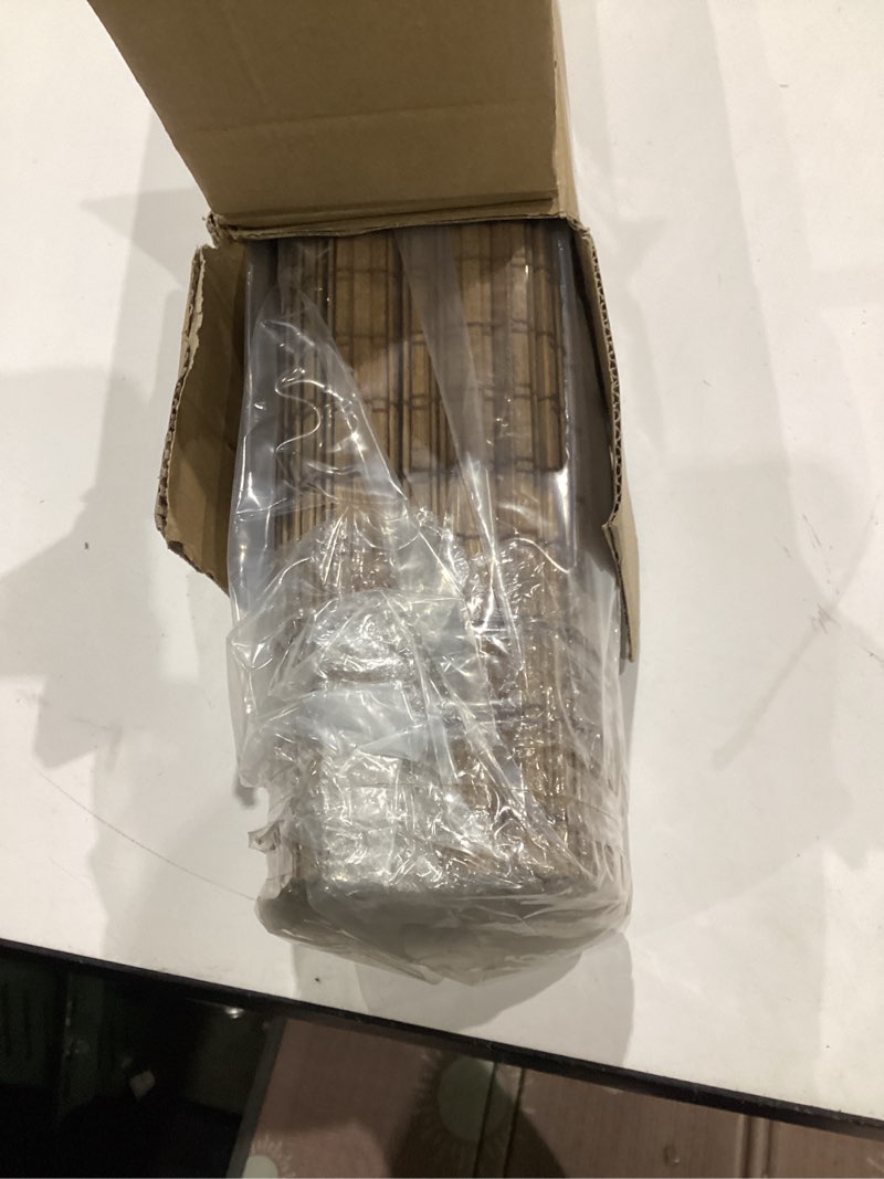 Condition photo showing Good Condition for lazblinds cordless bamboo roman shades, privacy blinds for interior windows, room darkening roll up bamboo blinds for home & patio, 23.5" w x 64" h, highfield teak pricacy - highfield teak 23.5" w x 64" h