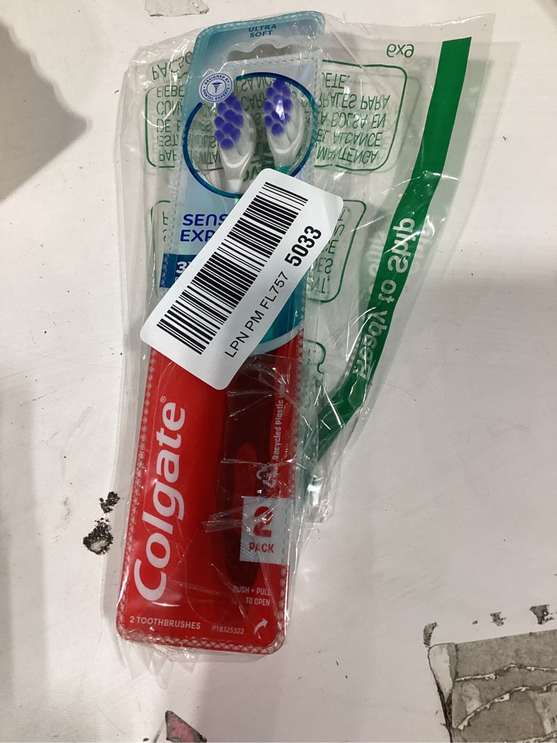 Condition photo showing New/Like New for colgate sensitive expert ultra soft sensitive toothbrush pack, extra soft toothbrush for sensitive gums and teeth, gently cleans teeth and gums, 2 pack 2 count (pack of 1) sensitive
