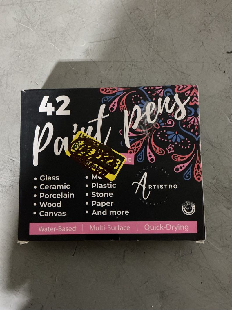 Condition photo showing New/Like New for artistro 42 acrylic paint pens, art set acrylic markers for textile, canvas, rock, glass, wood, paper, pumpkin, diy, paint markers for kids and adults