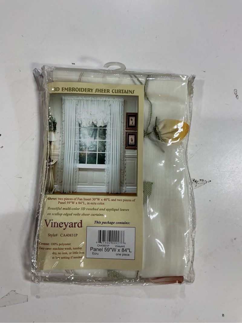 Condition photo showing New/Like New for Today's Curtain,Vineyard 3-D Appliqué,Panel 84", Ecru, 59" W x 84" L Ecru 59"W x 84"L (Pack of 1)