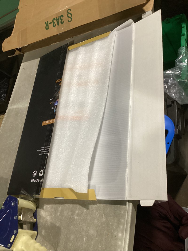 Condition photo showing As Is for magnetic 27 inch privacy screen for computer monitor 16:9 aspect ratio, hanging removable anti-blue/glare protector film, anti spy desktop security private filter 27in