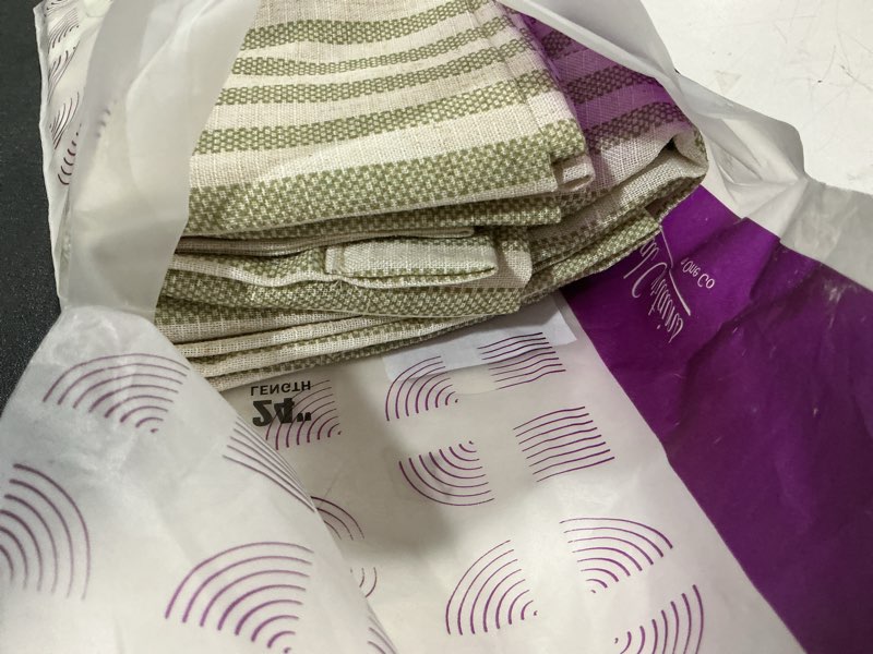 Condition photo showing Good Condition for jinchan kitchen curtains and valances set striped tier curtains ticking stripe linen curtains pinstripe cafe curtains 24 inch living room bathroom farmhouse 3 pieces set rod pocket sage green on beige 26"w x 24"l (pack of 3) stripe sage green
