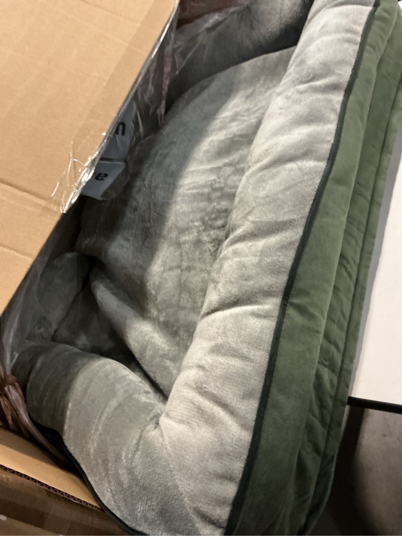 Condition photo showing As Is for eheyciga orthopedic dog bed for medium dog, 30x20x6.5 inch memory foam dog couch bed with sides, waterproof liner & washable removable cover, bolster pet sofa, navy 30x20x6.5 navy