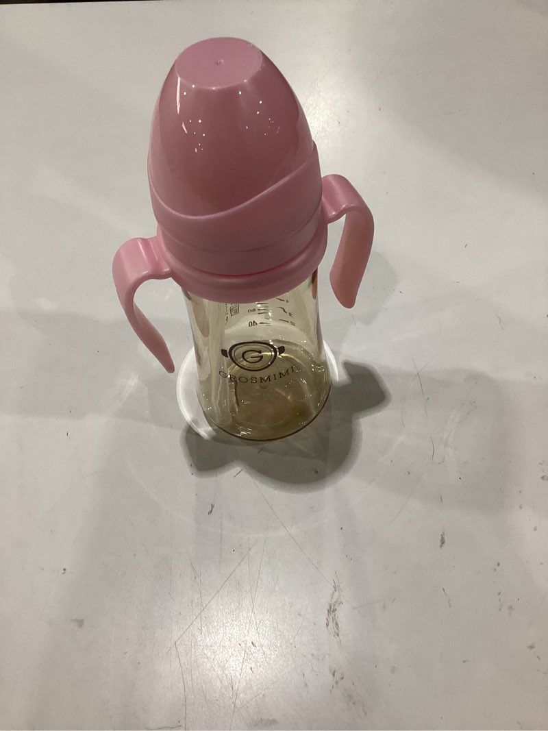 Condition photo showing Good Condition for grosmimi baby straw cup, spill-proof ppsu sippy cup with rotating handles for babies & toddlers 6+ months, silicone straw, bpa-free, stage 1, 10oz/300ml (pink) | babies & toddlers 6+ months | removable rotating handles | silicone straw | heat-resistant | bpa-free sippy cup | 300ml