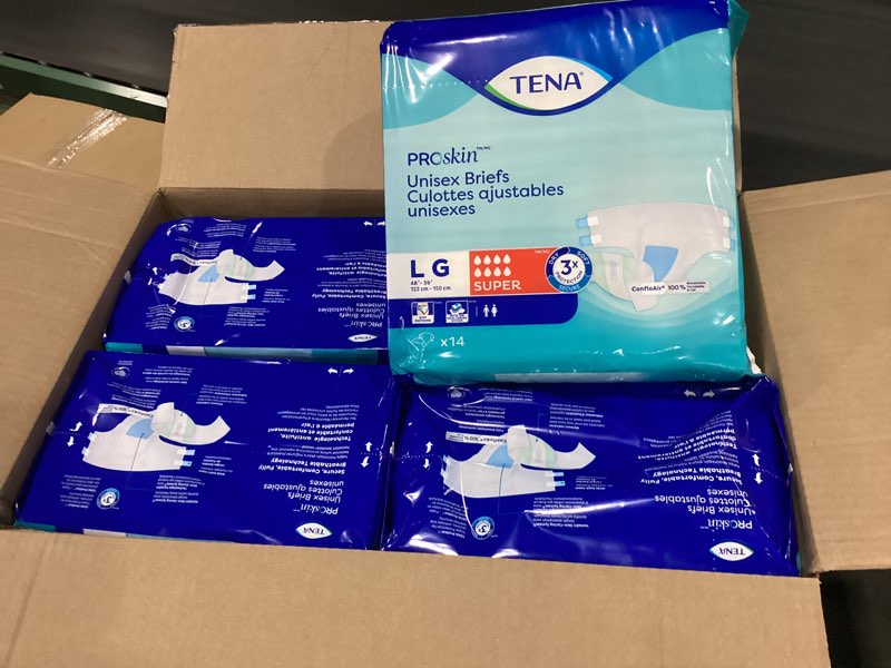 Condition photo showing New/Like New for Tena Incontinence Adult Diapers, Maximum Absorbency, Disposable Briefs, ProSkin - Large - 56 ct Large 56