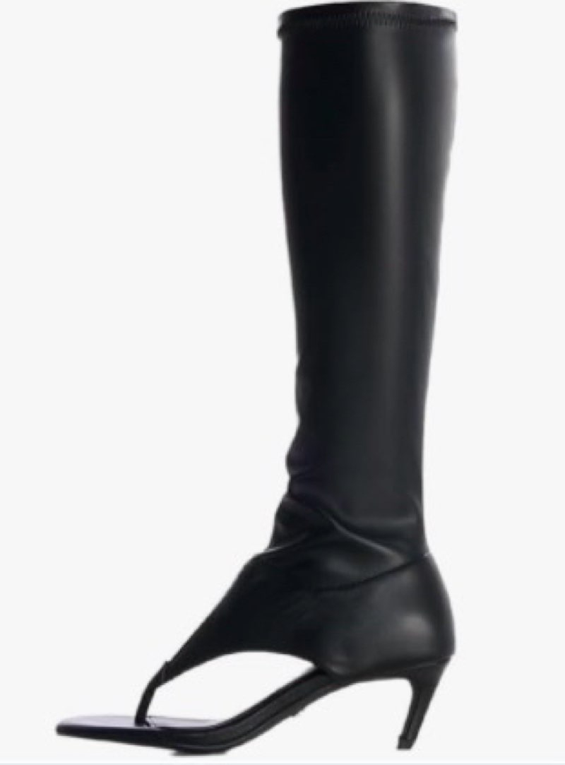 size 7 sexytag Women's Thong Sandals Open Toe Knee High Boots Side Zipper Stretch Kitten Low Heel Tall Sand