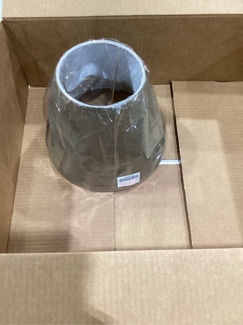 Condition photo showing As Is for Aspen Creative 56029, Empire Uno Lamp Shade in Wenge Brown Burlap Textured Fabric, 5" Top x 9" Bottom x 7" Slant Height, Slip UNO 33mm