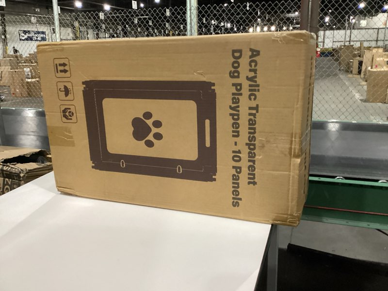 Condition photo showing New/Like New for 360° Clear Acrylic Dog Playpen for Small Dogs Indoor, 10 PCS Acrylic Plastic Puppy Playpen with Door, Panoramic Unobstructed Dog Fences Indoor Easy to Clean, 23.6"H Portable Medium Cage with Tool-Free