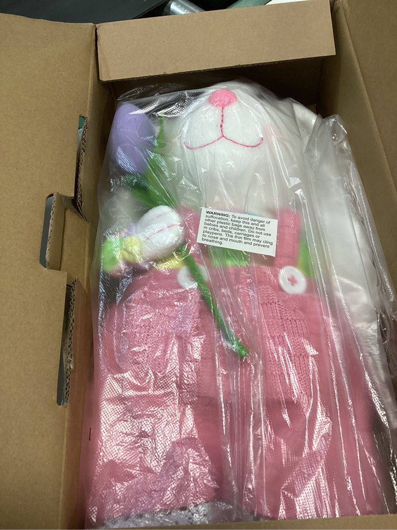 Condition photo showing New/Like New for standing easter bunny decor with stretchable legs large rabbits plush gnome figurine cute easter decorations for home office front door kitchen farmhouse spring ornamen (pink) pink large