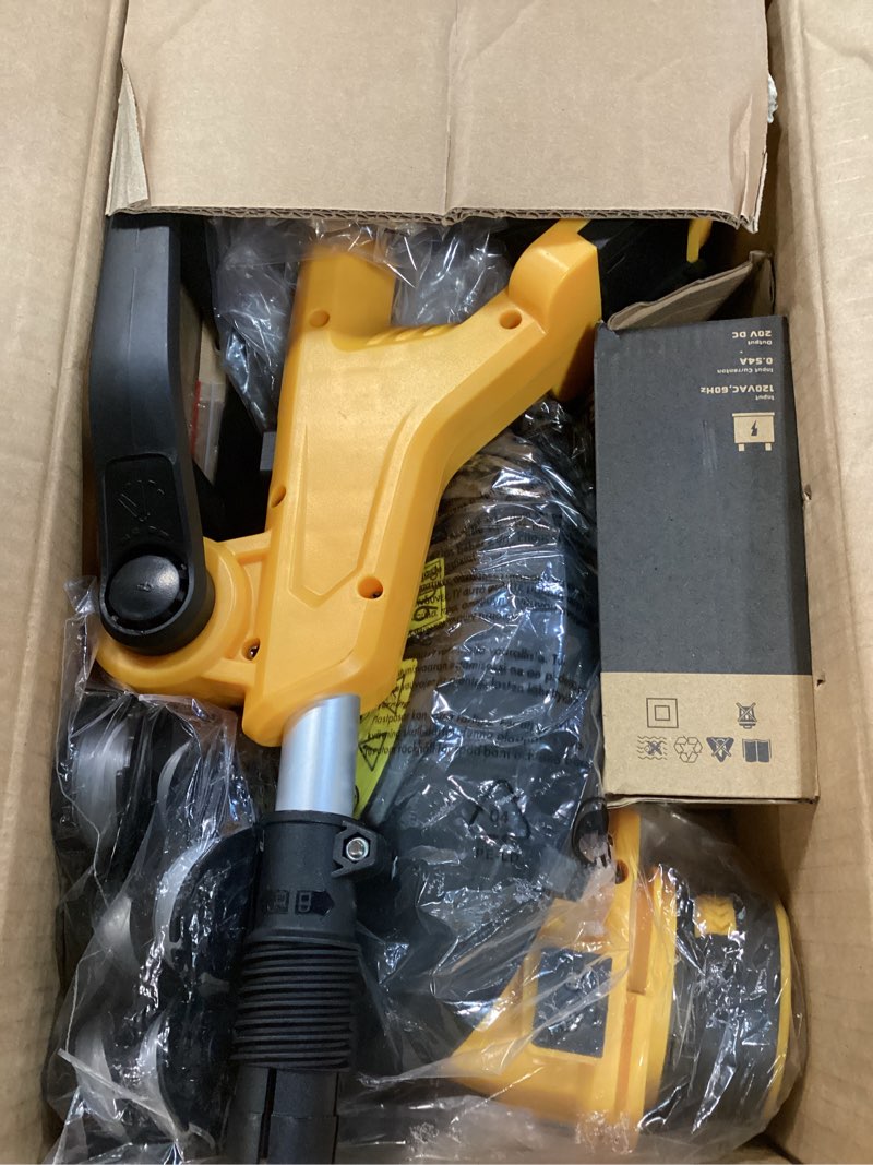 Condition photo showing Good Condition for cordless string trimmer and edger, 12 inch 20v weed wacker battery operated lawn edger with 8 pcs replace spool trimmer lines - battery & charger included yellow