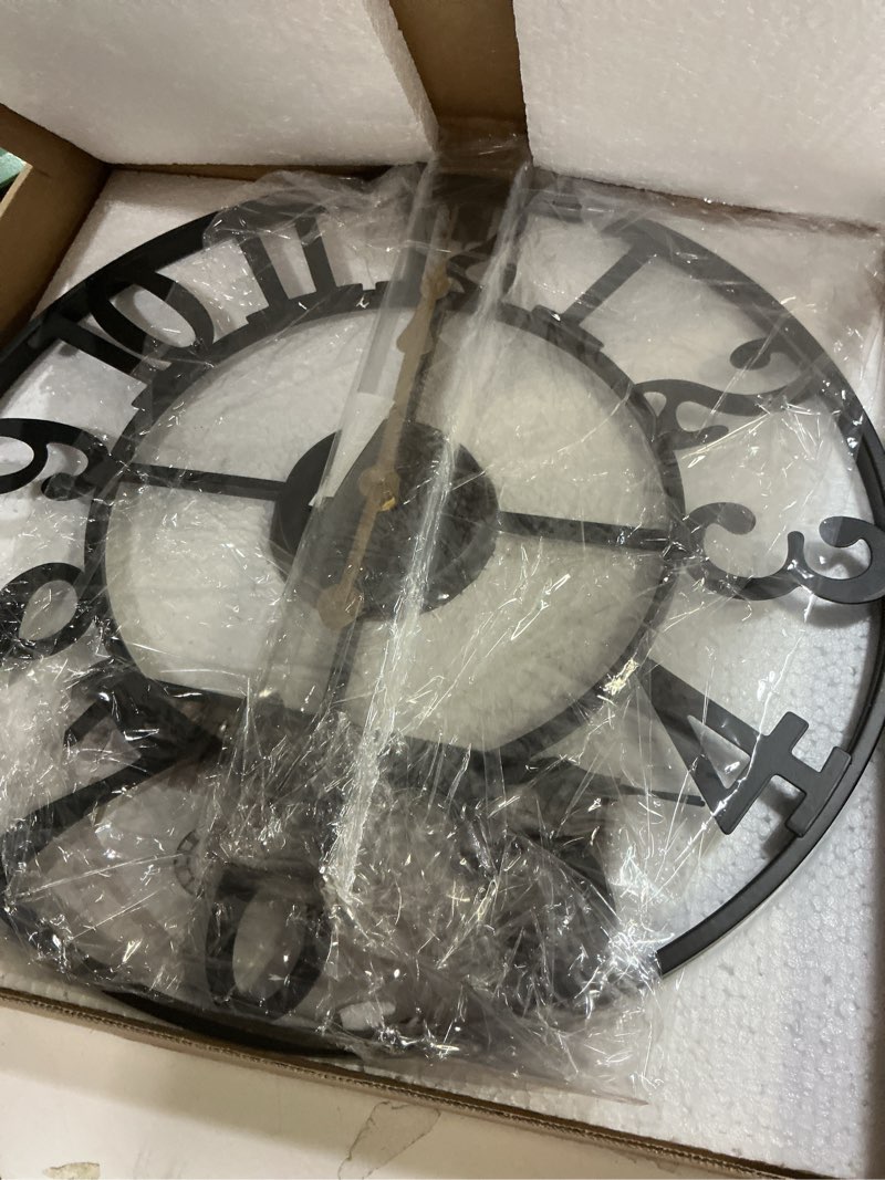 Condition photo showing Good Condition for LEIKE Large Wall Clock, 16" Silent Non-Ticking, Battery Operated, Oversized, Decorative Retro Black Metal Clock for Living Room,Farmhouse, Dinner Room,Indoor, Outdoor Decor(40cm, Black Arabic Number) 16 Inch Black-arabic Number