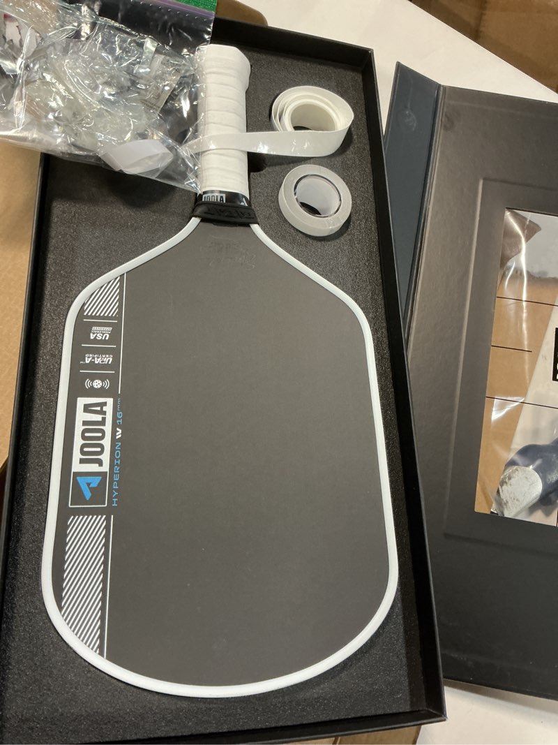 Condition photo showing Good Condition for joola pro iv pickleball paddles – raw carbon fiber surface – perseus, hyperion, scorpeus & magnus shapes – 14mm/16mm – tech flex power – propulsion core – wide or elongated – upa-a and usap approved 16mm hyperion (simone)