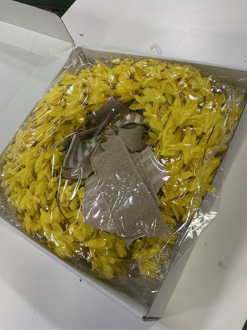 Condition photo showing Good Condition for garisey 26 inch spring wreaths for front door large forsythia floral summer door wreath outdoor all season wild wreath for easter valentines home living room porch yard window farmhouse decor (yellow)