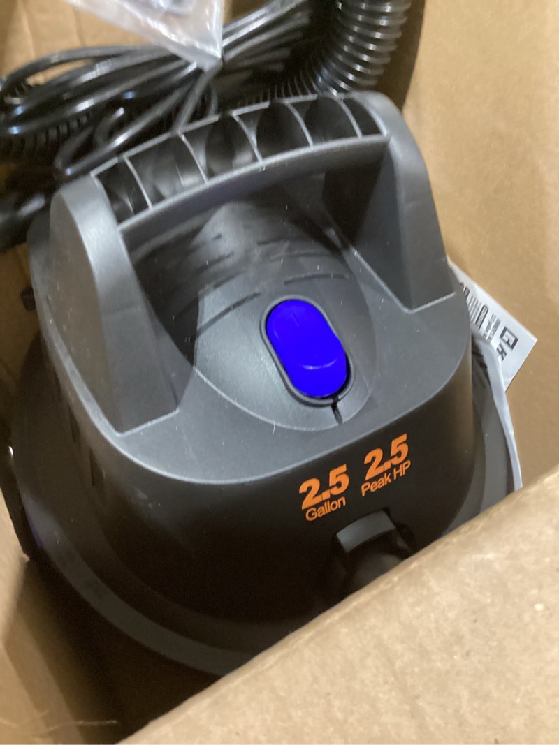Condition photo showing Good Condition for koblenz wet dry vacuum cleaner, 2.5 gallon 2.5 php, 60 cfm, 10 ft reach, twist-n-lock hose, wall mount, small shop vac, portable shop vac for home car garage, accessories included, blue/black, wd-2.5l 2.5 gallon 2.5 hp