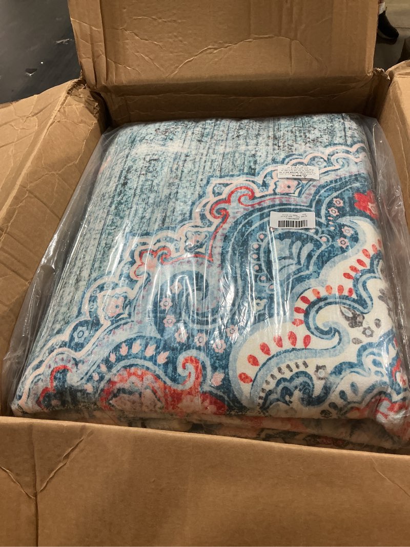 Condition photo showing Good Condition for mujoo teal round rug 9ft,large circle washable area rugs for bedroom living room bathroom,boho non slip circular carpet,floral