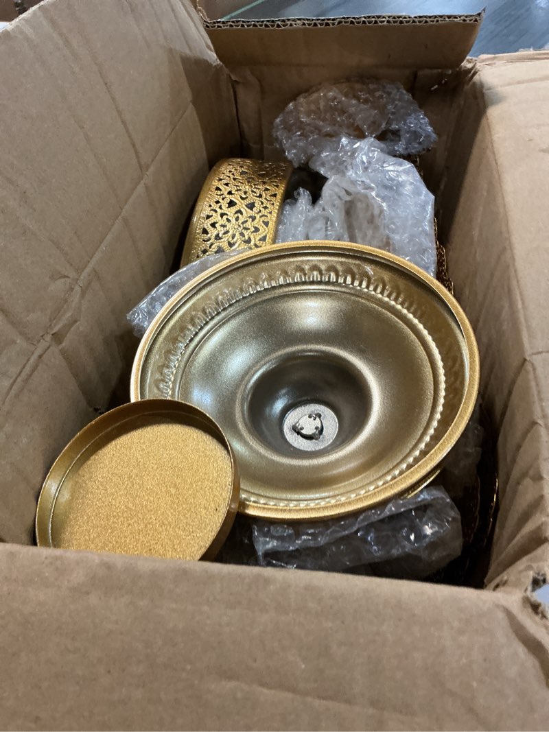 Condition photo showing Good Condition for peohud 10 pieces gold cake stand, metal round cupcake tower, decorative dessert fruit candy display plate for wedding, anniversary, birthday party, celebration, outdoor