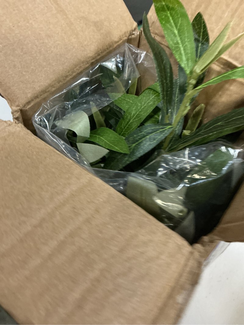 Condition photo showing New/Like New for indoor fake olive plant 12 inch faux silk leaves with black rustic planter medium size perfect artificial olive fruits with realistic trunk and lifelike stems for home and office decor plant a