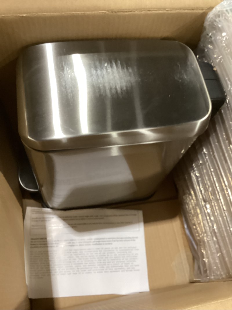 Condition photo showing New/Like New for BestOffice Bathroom Trash Can with Lid, 1.3 Gallon Step Pedal Small Trash Can, Stainless Steel Trash