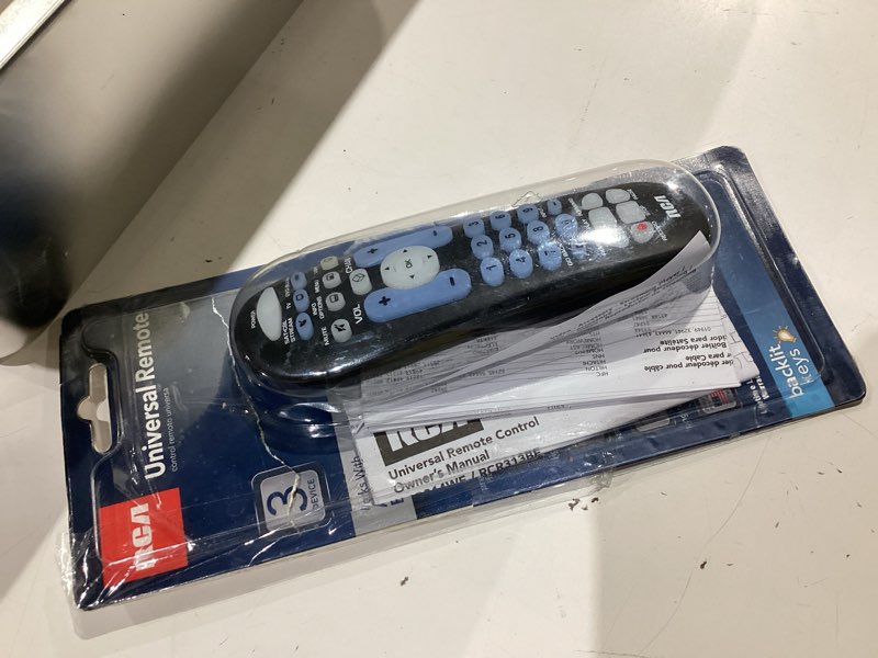 Condition photo showing As Is for rca rcr313be big button three-device universal remote, black non-rechargeable 3-device remote