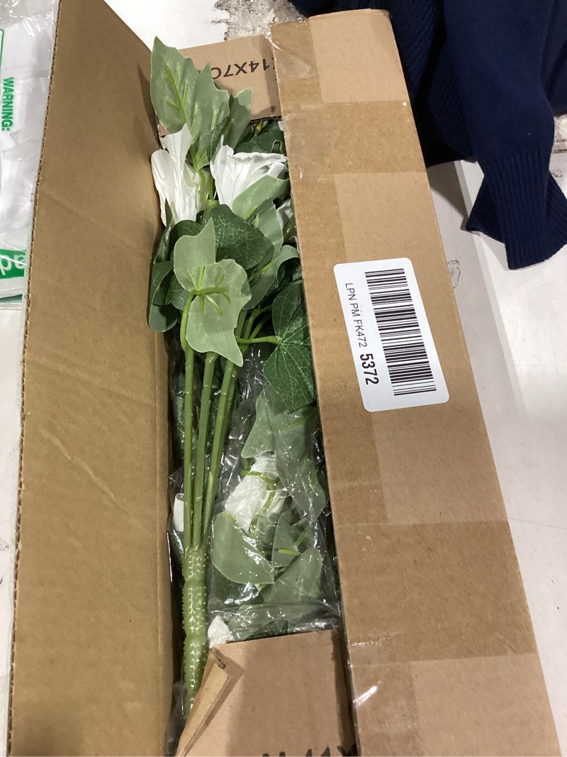 Condition photo showing Good Condition for artificial flowers for outdoors, faux petunias spring summer decoration, fake flowers plants uv resistant look real silk flowers for outside planter front door porch patio yard (6, white) white 6