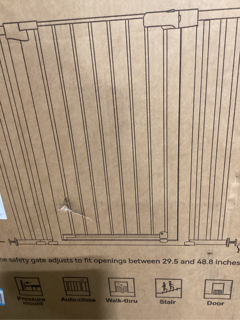 Condition photo showing Good Condition for COMOMY 36" Extra Tall Baby Gate for Stairs and Doorways - Fits 29.5" to 48.8" Wide Openings, Auto Close Extra Wide Dog Gate for House, Pressure Mounted Easy Walk Through Pet With Door, Black 36"Tall 48.8"Wide Black