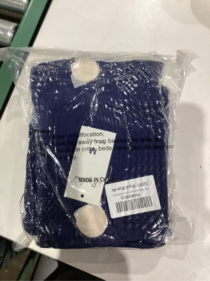 Condition photo showing New/Like New for Women's Cropped Cardigan Sweaters Chunky Knit Gold Button Down Long Sleeve Open Front Cardigan with Pockets Royal Blue Small