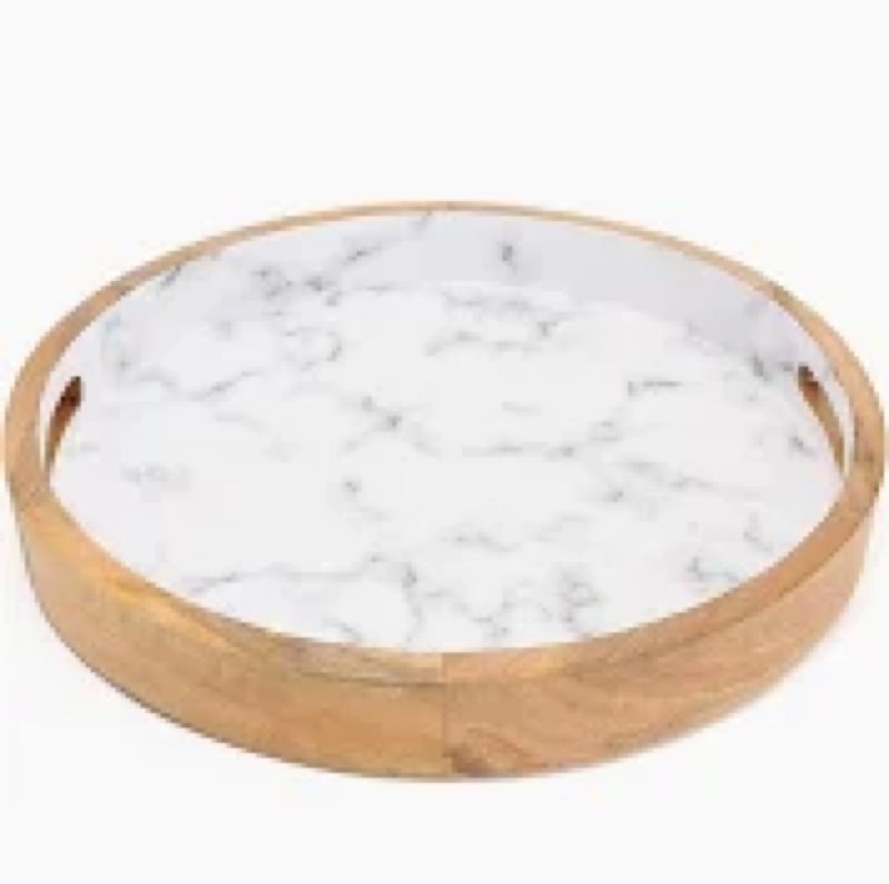 JUPELI 16\" x 12\" Bamboo Serving Tray with Handles – Marble Pattern Decorative Rectangle Tray for Coffee Table, Kitchen, Vanity, Bathroom, or Ottoman – Perfect for Bread Food Fruit Display & Storage 1 PACK-Round 