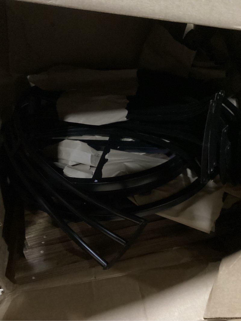 Condition photo showing Good Condition for Tribesigns Round Dining Table for 4-6 People, 47-Inch Farmhouse Dinning Room Circle Kitchen Table, Industrial Dinner Table with Metal Base for Kitchen, Living Room, Black and Brown