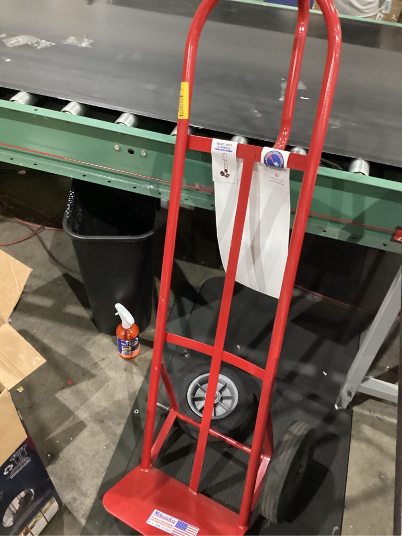 Condition photo showing As Is for milwaukee 800-lb capacity 2 -wheel red steel heavy duty hand truck