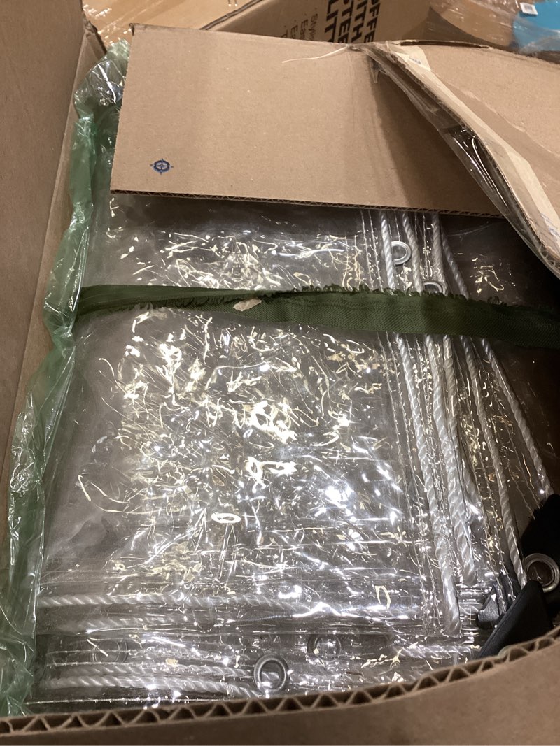 Condition photo showing As Is for Clear Tarps Heavy Duty Waterproof 10x10 Ft, 20Mil PVC Transparent Vinyl Tarpaulin for Home, Clear Tarps with Grommets for Patio, Outdoor Porches, Pavilion Rain Shield, Winter Rainproof Canopy Fabric