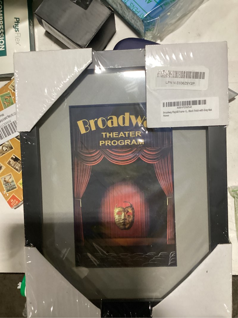 Condition photo showing New/Like New for broadway playbill frame -satin black finish with gray mat satin black- gray mat