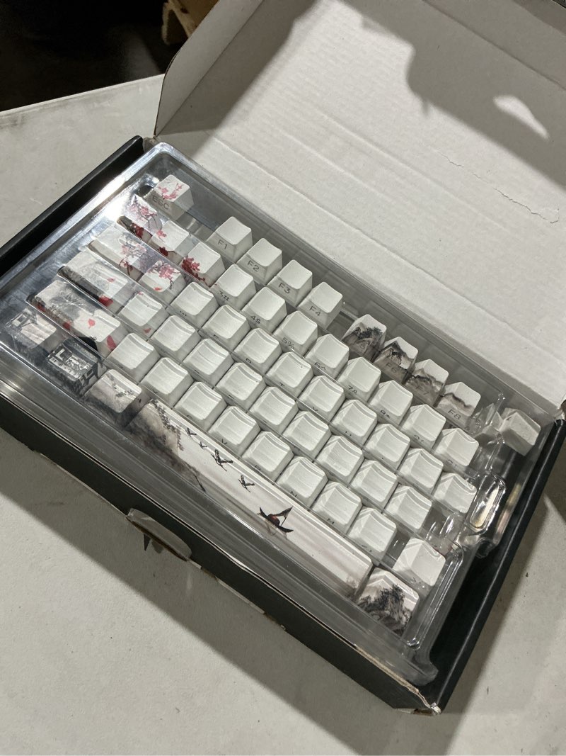 Condition photo showing New/Like New for womier pbt keycaps set 130 keys, custom white japanese keyboard doubleshot dye sub side print shine through keycaps 60 65 75 100 percent, cherry profile, cherry blossom