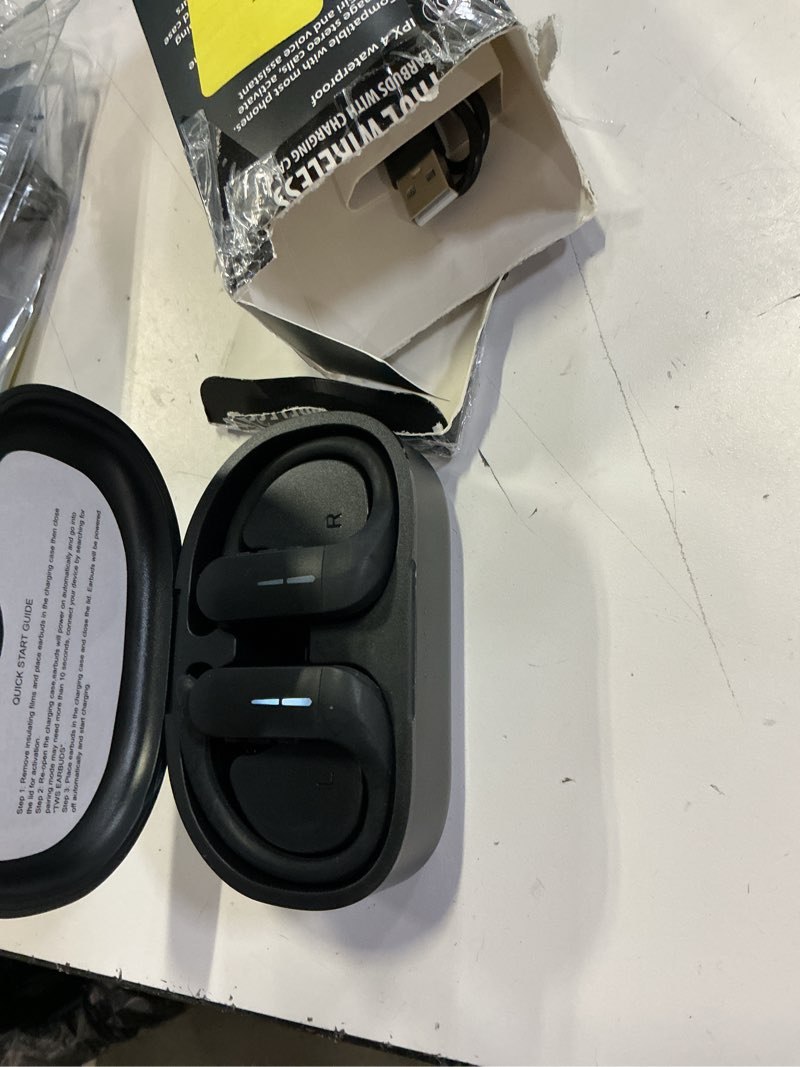 Condition photo showing Good Condition for sport wireless earbuds bluetooth 5.3, headphones built-in mic in ear sports headset with earhooks charging case for sports ,running, gym, exercise