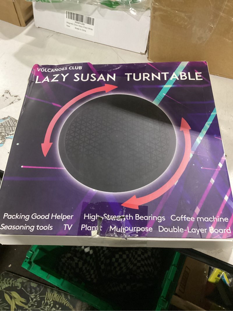 Condition photo showing New/Like New for lazy susan turntable organizer - 12 inch heavy duty rotating swivel stand with steel ball bearings for spice cabinets, flat panel monitor, tv, painting, display, potted plants (black) 12inch-1