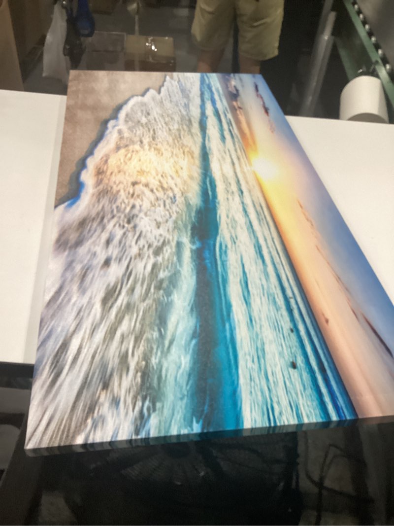Condition photo showing New/Like New for baisuart s02250 canvas prints wall art beach sunset ocean waves nature pictures stretched canvas wooden framed for living room bedroom and office 20.00" x 40.00" sunset waves