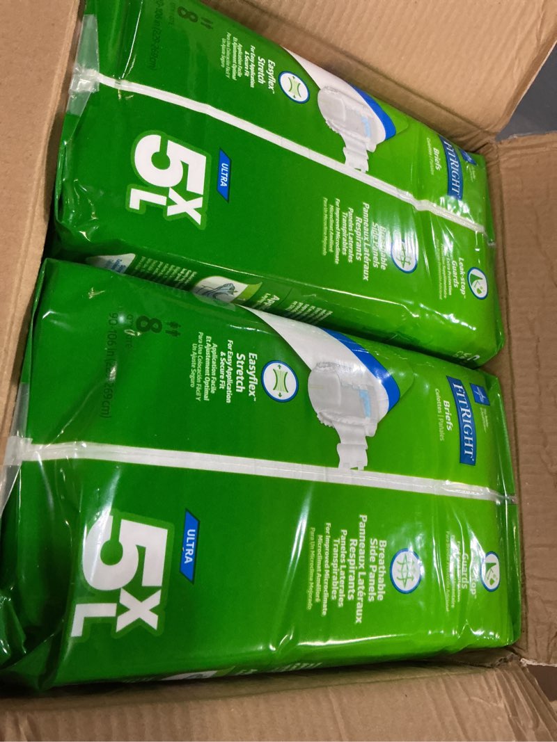 Condition photo showing New/Like New for FitRight Bariatric Adult Diapers, Ultra Heavy Absorbency, 5XL (Waist Size 90in-106in), 32 Count, Disposable Incontinence Briefs for Men and Women, Moisture-Wicking, Leak Protection, 32 Count 5XL