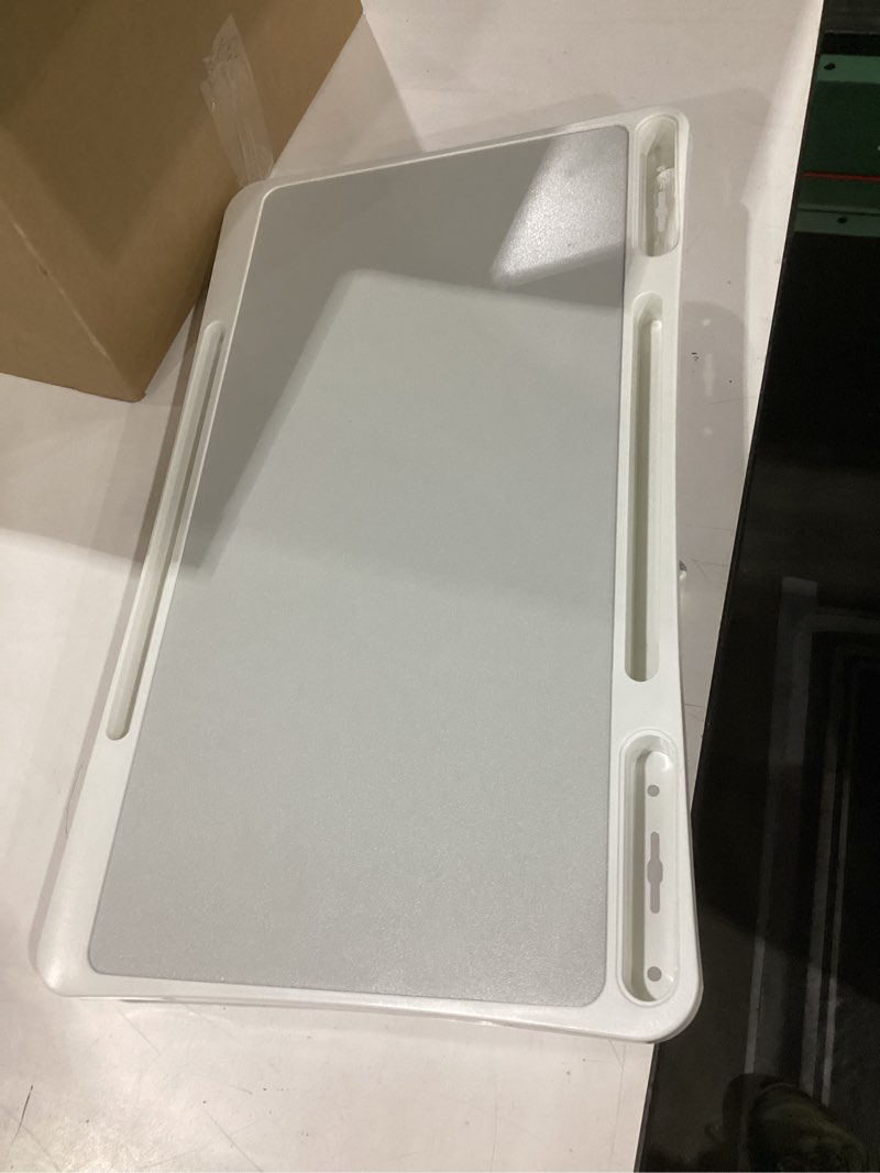 Condition photo showing As Is for large car seat tray table, foldable travel tray for kids car seat, height adjustable car lap desk for laptop computer tablet, rear seat food eating tray, car travel essentials for long trips