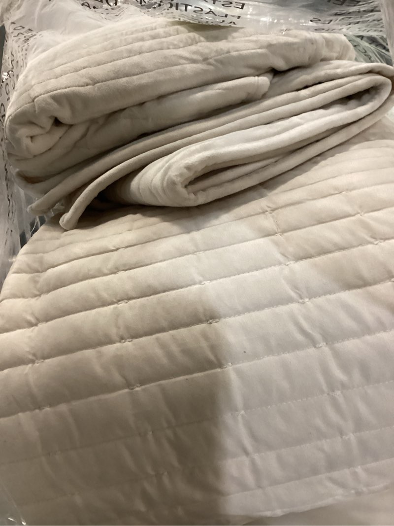 Condition photo showing As Is for shalala velvet comforter king size,striped quilted bedding set,lightweight comforters,reversible luxurious warm bedspread coverlet with soft brushed microfiber back for all season(tan,king size)