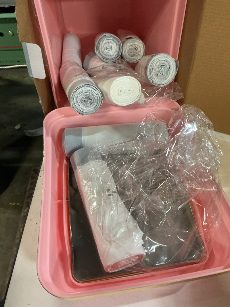 Condition photo showing Good Condition for bathroom trash can with lid 4 gallon pink trash can bedroom trash can small garbage can with 150 counts trash bags for small bathroom bedroom office pink swing-lid trash can
