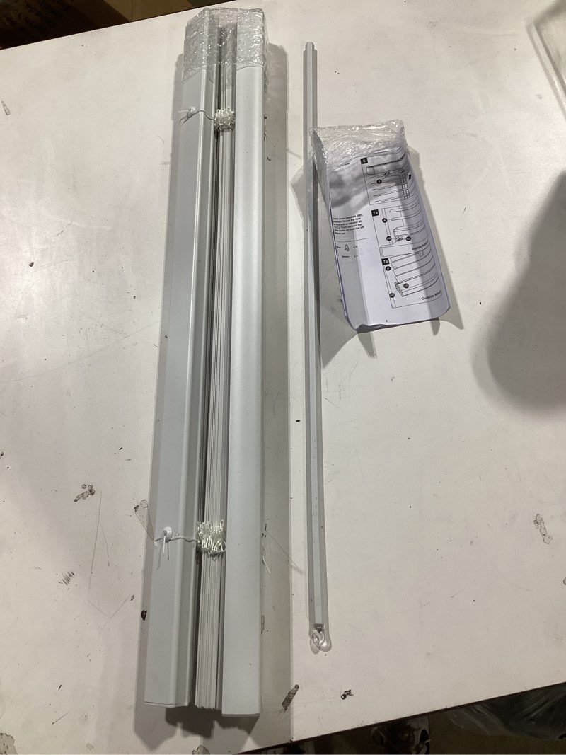 Condition photo showing Good Condition for project source light filtering 1-in slat width 27-in x 64-in cordless white vinyl light filtering mini-blinds