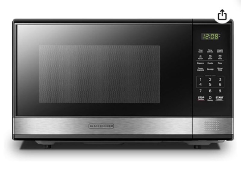  BLACK+DECKER EM031MB11 Digital Microwave Oven with Turntable Push-Button Door, Child Safety Lock, 1000W, 1.1cu.ft, Black & Stainless Steel, 1.1 Cu.ft