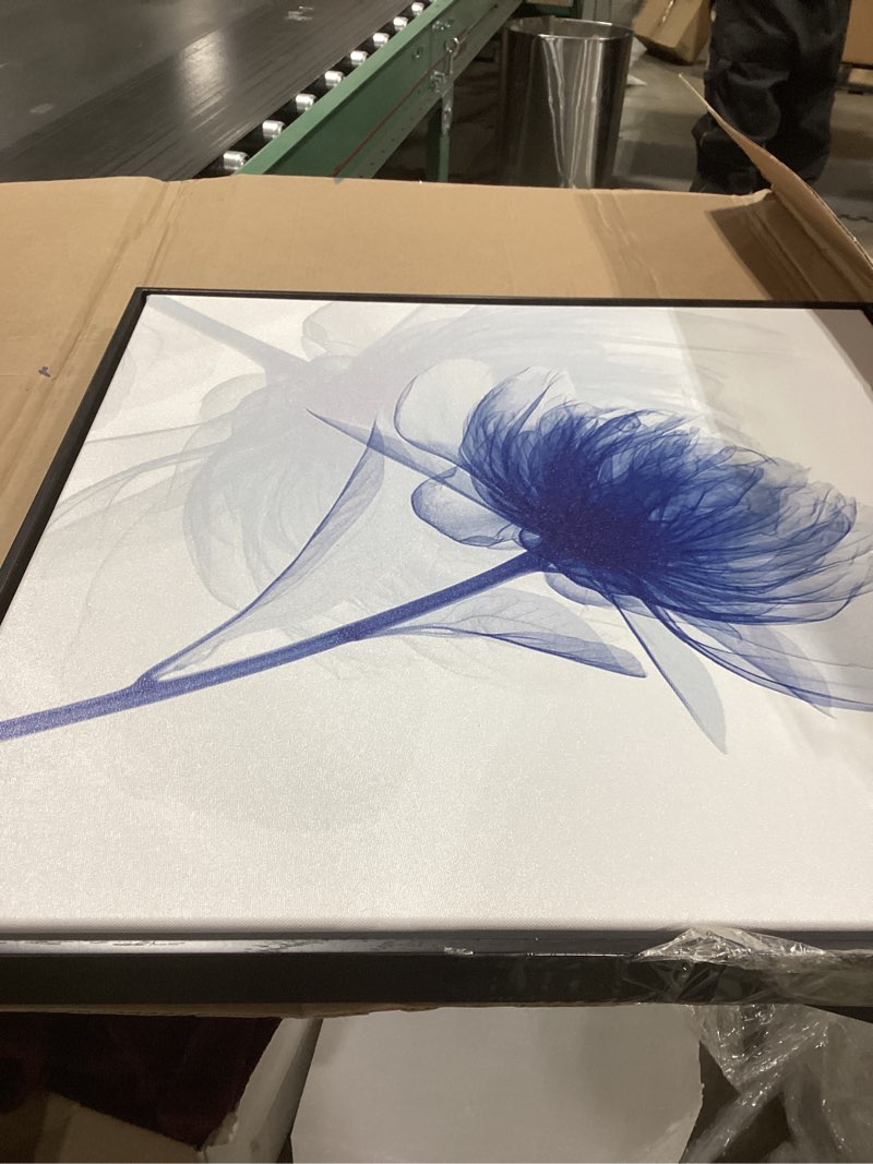 Condition photo showing Good Condition for Wieco Art Framed Wall Art Blue Flickering Flower Abstract Canvas Art Large Floral Pictures Prints on Canvas Modern Artwork for Living Room Decoration Bedroom Home Decor Blue 25"L x 25"W